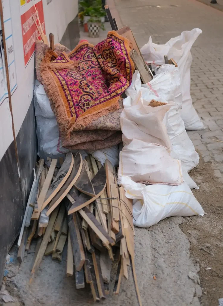 Pile of construction debris and discarded materials ready for hauling